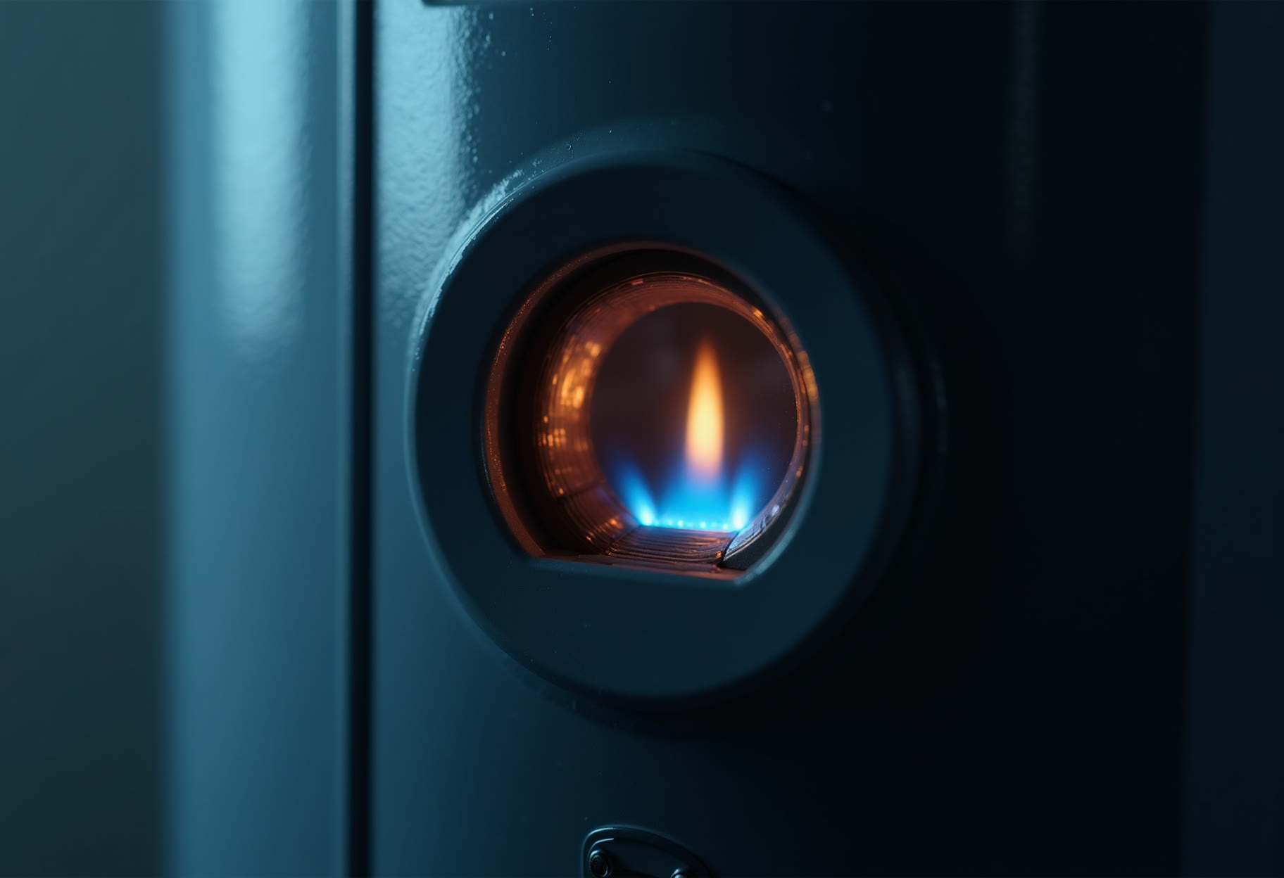 Burner view-port, pilot lit